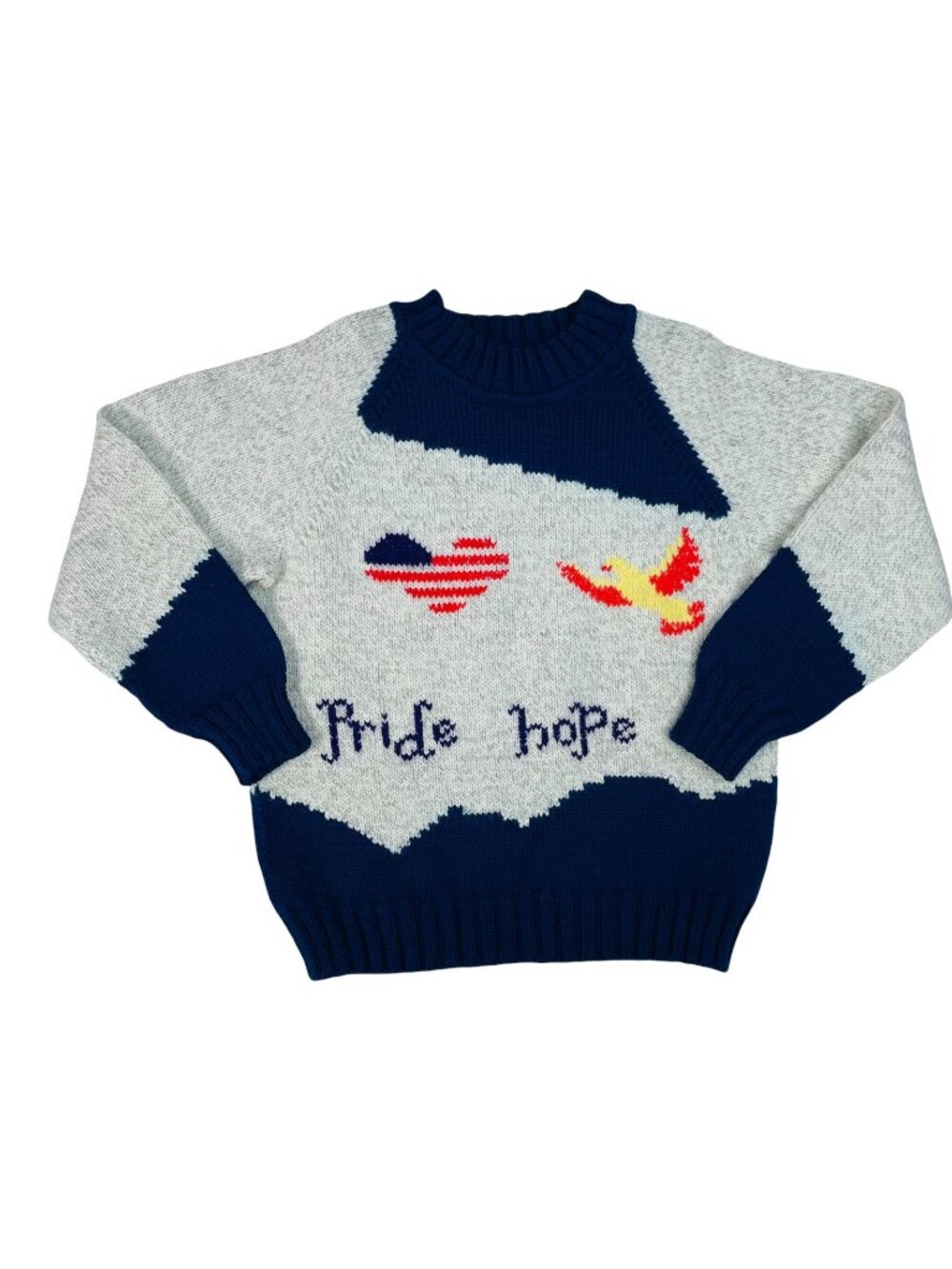 Vintage Handmade USA American Flag Heart Knit Ugly Sweater 12Y / Women's XXS